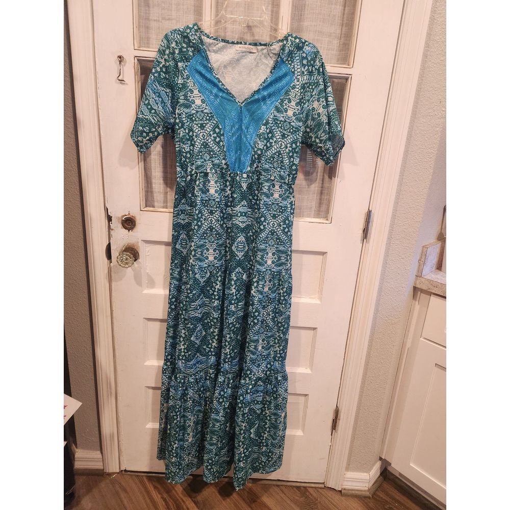 Miss Look blue and green Patterned Maxi Dress Women's‎ Size Medium